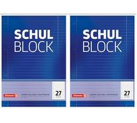 BRUNNEN 1052527 Bloc de 50 feuilles lignées avec marges 27 lignes perforées et collées 70 g/m² Format A4 (Lot de 2)