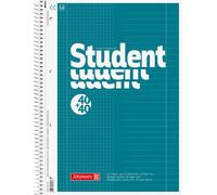 BRUNNEN 1067974 Collegeblock Student "DUO" A4 40 feuilles quadrillées, 40 feuilles lignées, chacune avec ligne de bordure intérieure et extérieure Couverture : pétrole
