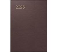 BRUNNEN Agenda de poche modèle 713 (2025), 2 pages = 1 semaine, format A7, 160 pages, couverture en cuir de vachette fin, bordeaux
