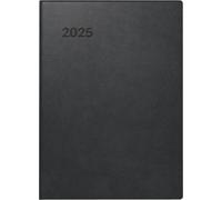 BRUNNEN Agenda de poche modèle 731 (2025), Planning Hebdomadaire, 2 pages = 1 semaine, format A6, 176 pages, couverture plastique, noir