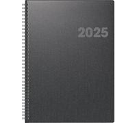 BRUNNEN Agenda modèle 763 (2025), 2 pages = 1 semaine, format A4, 144 pages, couverture métallique, noir volcanique