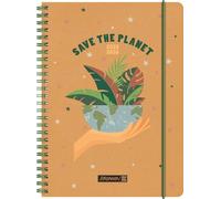 BRUNNEN Agenda scolaire 2025/2026 Save The Planet, 2 pages = 1 semaine, format A5, 208 pages, couverture en cuir recyclé, multicolore