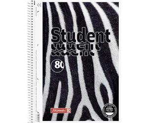 Brunnen Bloc-notes Premium Student « Zebra » | A4, linéature 28, 80 feuilles, blanc/noir