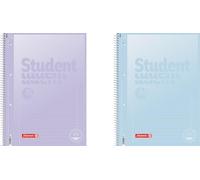 Brunnen Cahier de qualité supérieure pour étudiant, format A4, linéature 27, 80 feuilles, bleu pastel, violet pastel