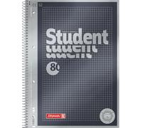 BRUNNEN Cahier de qualité supérieure pour étudiant, format A4, quadrillé, 80 feuilles, anthracite