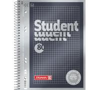 BRUNNEN Cahier de qualité supérieure pour étudiant, format A5, quadrillé, 80 feuilles, anthracite