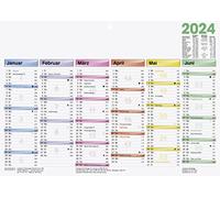 BRUNNEN Calendrier annuel DATAline 2024, 1 page = 6 mois, format A4, paysage, blanc