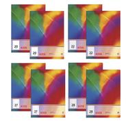 BRUNNEN Lot de 8 cahiers d'écolier DIN A4 - Linéature 20, 22, 27 et 28 - 16 feuilles chacune - Vierge, quadrillé et ligné avec double marge