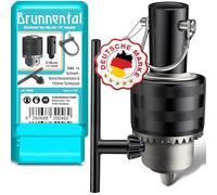 BRUNNENTAL® Mandrin à Clé 3-16 mm 1/2-20UNF - Set avec Adaptateur + Goupille Quick-Change + Clé de Serrage - Mandrin Métallique Universel pour Perceuse & Tarière