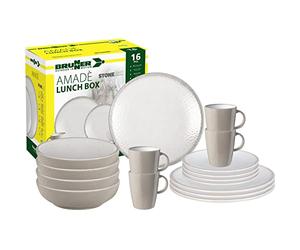 Brunner 0830155N.C8X Set de Vaisselle de Camping pour 4 Personnes, Lunch Box Amadè, 16 Pièces