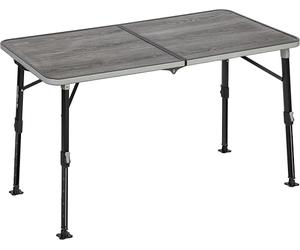Brunner Elùtop Compack 120 Table de camping pliante en aluminium léger réglable en hauteur, dessus effet chêne, table d'auvent pour caravane et camping-car