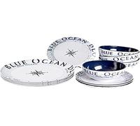 Brunner Service de table en mélamine Bleu Océan 16 pièces Blanc/Bleu