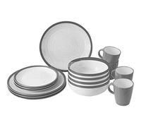 BRUNNER Set de vaisselle de camping (lot de 16 pièces) pour 4 personnes - Lunch Box Bellagio - en mélamine Stone Touch de haute qualité, antidérapant et résistant