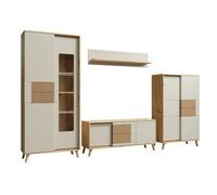 BRUNO Ensemble de meubles de salon Vitrine Vaisselier Meuble TV Étagère en bois Blanc