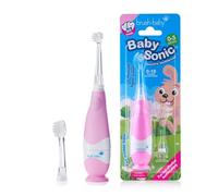 Brush-baby BabySonic Brosse à dents électrique pour tout-petits, rose bébé, poils extra doux, minuterie de 2 minutes, tête de brosse à dents éclairée par LED, convient aux enfants de 0 à 3 ans