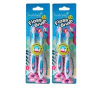 brush-baby - Brosse à dents FlossBrush Flamingo 3-6 ans - Poils doux pour les dents et les gencives de lait - Design flamant rose amusant avec pieds ventouses - Nettoie la surface et entre les dents