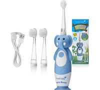 Brush-Baby WildOnes Brosse à dents électrique, rechargeable, pour enfant, motif éléphant, 1 poignée, 3 têtes de brosse, câble de charge USB, pour enfants de 0 à 10 ans (éléphant)