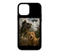 Brush Cat Selfie Bigfoot Riding T Rex UFO Meme Funny Graphic Coque pour iPhone 12 Mini