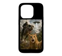 Brush Cat Selfie Bigfoot Riding T Rex UFO Meme Funny Graphic Coque pour iPhone 15 Pro