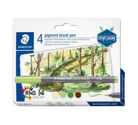 Brush pens - STAEDTLER - Set de 4 - Couleurs Forest - Résistants à l'eau - Pointe de pinceau