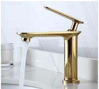 Brushed Gold Full Copper Hot and Cold Water Faucet Household Toilet Wash Basin Nordic Gold Basin Faucet, Gold Dwarf Model
