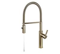 Brushed Gold Kitchen Faucets Brass Mixer For Kitchen Sink Single Lever Pull Out Spring Spout Tap Hot Cold Water 1036(1036BG)