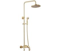 Brushed Gold Rain Shower System 10 inch Shower Faucet Set Brass Single Handle Shower Combo Set Wall Mounted Rain Mixer Shower with Tub Spout, Handheld Shower, Shower Head