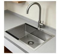 Brushed Stainless Steel Kitchen Sink, Single Bowl Deepened Silent Model, Suitable. Includes Overflow, Roll-up Drainer And Waste Assembly. Ideal For Kitchens, Laundry Rooms, Bars.(55cmx40cmx22cm)