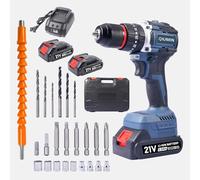 Brushless Perceuse Visseuse Percussion Sans Fil 21V, Perceuse Sans Fil Avec 2 Batteries 2000 Mah, Couple Max 45 Nm, Mandrin De Perçage 10 mm, 35+3 Réglages de Couple, 24 Accessoires