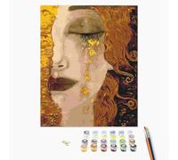 Brushme Kit de peinture par numéros, peinture artistique larmes dorées, peintures acryliques avec pinceaux, toile de peinture (40 x 50 cm (sans cadre - toile roulée en rouleau), larmes dorées)