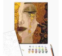 Brushme Kit Peinture par Numéros, Peinture Artistique Larmes Dorées, Peinture Acrylique avec Brosses, Toile Peinture (40 x 50 cm (avec Cadre - Déjà étiré), Larmes Dorées)