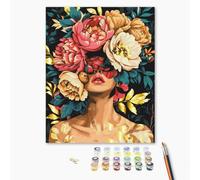 Brushme Peinture Par Numéros Adulte - 40x50 cm, Pétales Magiques, Créez une Peinture Féminine Élégante avec des Pivoines Colorées et des Teintes Dorées, Peinture Acrylique et Pinceaux Inclus