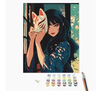 Brushme Peinture par Numéros Adultes - Kitsune Animé Créatif DIY 40x50 cm, Créez une Œuvre Manga, Toile Sans Cadre