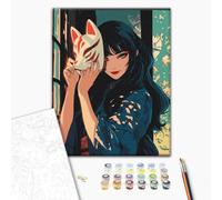 Brushme Peinture par Numéros - DIY pour Adultes, 40x50 cm avec Cadre, Kitsune Animé, Créez une Œuvre Inspirée des Animés, Peinture Acrylique et Pinceaux Inclus
