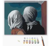 Brushme Peinture par numéros pour adultes sans cadre peinture Magritte The Lovers 40 x 50 cm Célèbre Artiste Peindre Art Set avec Rouleau de Toile