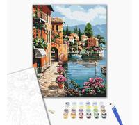Brushme Peinture Par Numéros - Sous le Soleil de Positano, 40x50 cm, Créez une Peinture Méditerranéenne Apaisante, DIY pour Adultes avec Cadre
