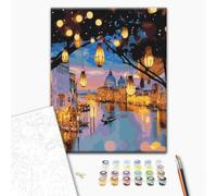 Brushme Set Peinture par Numéros, Peinture Artistique Larmes Dorées, Peintures Acryliques avec Pinceaux, Toile Peinture (40 x 50 cm (avec Cadre - Déjà étiré), Éblouissement du Soirée de Venise)
