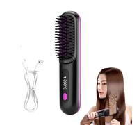 Brusho Hair Pro, 2 en 1 Fer à Lisser à ions Négatifs, Brosse à Lisser Sans fil,Mini Lisseur Portable,Lisseur Chauffant Peigne À Cheveux LoniqueNégative Légère,pour Cheveux Secs,Cheveux Bouclés (Noir)