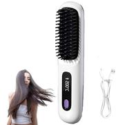 Brusho Hair Pro,Brosse à Lisser Sans fil,2 en 1 Fer à Lisser à ions Négatifs,Mini Lisseur Portable,Lisseur Chauffant Peigne À Cheveux LoniqueNégative Légère,pour Cheveux Secs,Cheveux Bouclés (Blanc)