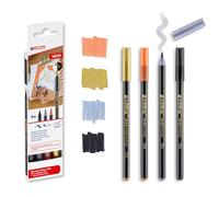 edding 1340 Set de crayons pinceaux - 4 crayons - or métallisé, noir, gris, abricot - pointe pinceau flexible 1-6 mm - crayons pour écrire et dessiner - pouvoir couvrant élevé même sur papier foncé