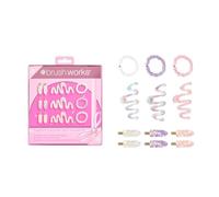 Brushworks Complete Everyday Hair Clip & Scrunchie Set - 12 Piece Hair Set with Claw Clips, Satin Scrunchies & No Crease Clips, Hair Styling & Sectioning, Pink, Purple & Pearl, Vegan Friendly