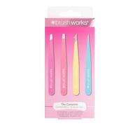 Brushworks HD 4 Piece Combination Tweezer Set Lot de pinces à épiler combinées Neon