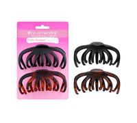Brushworks Matte Octopus Claw Clips (2 Pack) - Black & Tortoiseshell Hair Clips with Strong Grip for Thick Hair, Updos & Half-Up Styles, Elegant & Everyday Styling