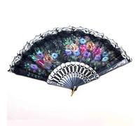 Brussels 08 1 éventail pliable en tissu dentelle imprimé floral espagnol avec cadre en plastique pour mariage, danse, décoration de fête de mariage Couleur aléatoire