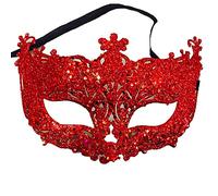 Brussels 08 - Masque pour les yeux en plastique brillant - Pour carnaval, Noël, bal costumé, Halloween, rouge