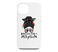 Brussels Griffon Kinda Busy Being A Dog Mom Funny Messy Bun Coque pour iPhone 13