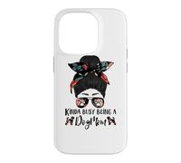 Brussels Griffon Kinda Busy Being A Dog Mom Funny Messy Bun Coque pour iPhone 14 Pro