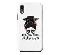 Brussels Griffon Kinda Busy Being A Dog Mom Funny Messy Bun Coque pour iPhone XR