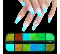 Brussels08 1 boîte de 12 couleurs phosphorescentes pour ongles - Pigment lumineux pour manucure - Poudre à effet fluorescent - Pigment pour ongles - Couleur aléatoire