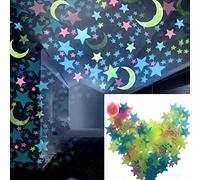 Brussels08 Lot de 100 stickers muraux fluorescents 3D phosphorescents en forme d'étoiles et de lune pour chambre d'enfant ou de bébé